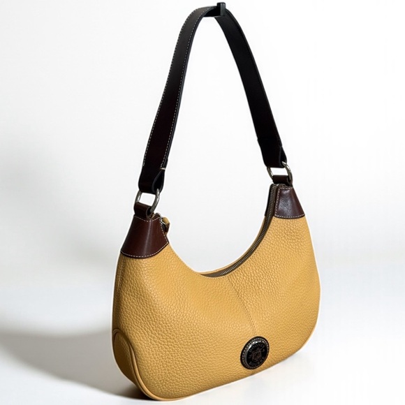 Authentic Dooney & Bourke Yellow Brown Leather Shoulder Hobo Bag - Picture 3 of 13